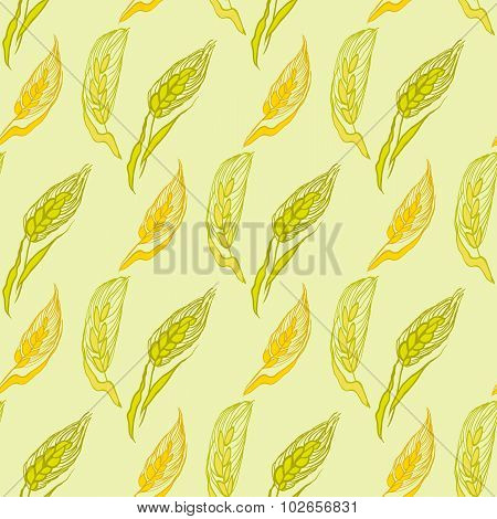Yellow seamless pattern with ears of wheat.