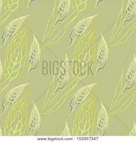 Yellow seamless pattern with ears of wheat.