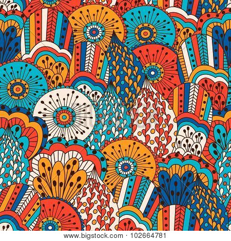 Hand drawn seamless pattern with floral elements.