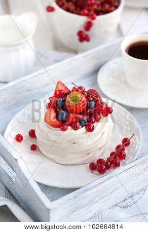 Pavlova Meringue Cake With Fresh Berries