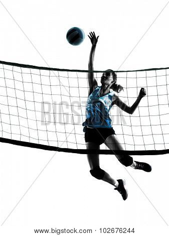 one caucasian woman volleyball in studio silhouette isolated on white background