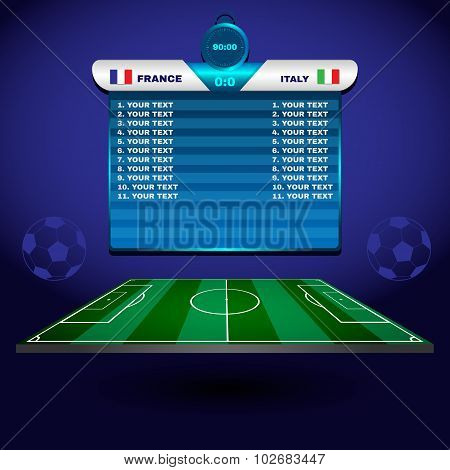 Soccer Match Scoreboard On A Playfield