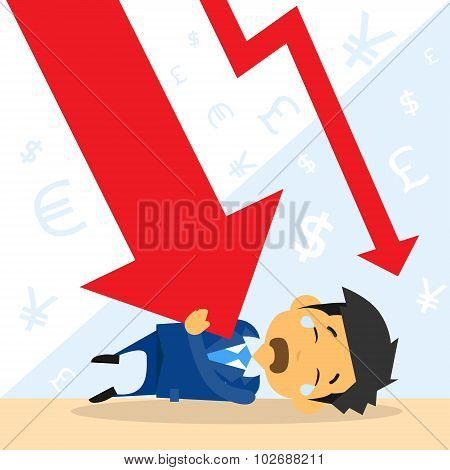 Businessman Fall Down Red Arrow Graph Financial Crisis