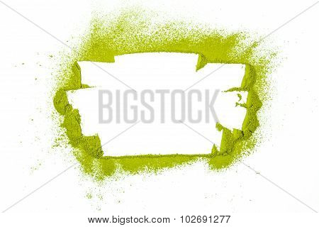 Border Surface Close Up Of Powdered Green Tea Isolated On White