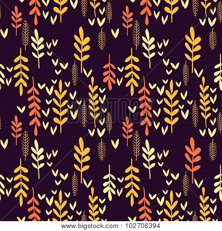Vector pattern with various autumn leafs and flowers, floral seamless background