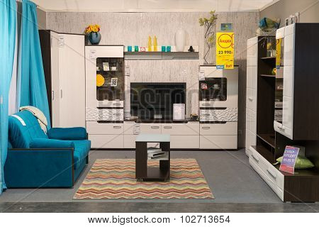 MOSCOW, RUSSIA - 24.09.2015. The interior of  shop Hoff - one of the largest Russian furniture netwo