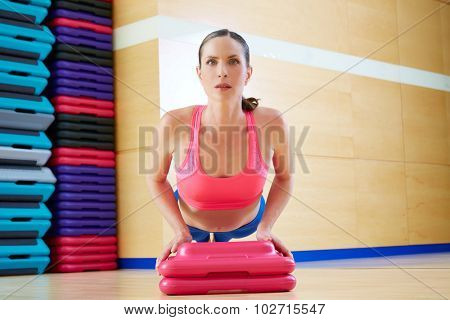 Push up push-ups woman exercise workout at gym indoor
