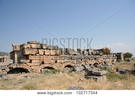 Ancient ruins in Hierapolis, Pamukkale, Turkey.