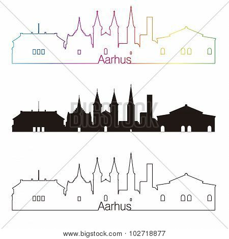 Aarhus Skyline Linear Style With Rainbow