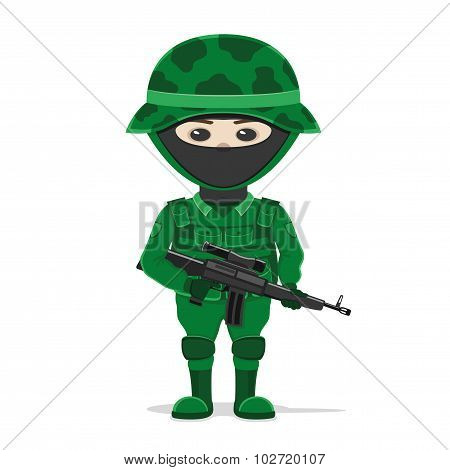 A soldier with a gun.