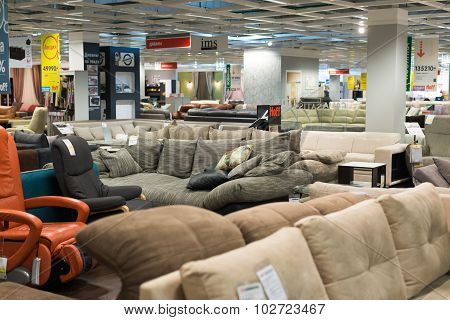 MOSCOW, RUSSIA - 24.09.2015. The interior of  shop Hoff - one of the largest Russian furniture netwo