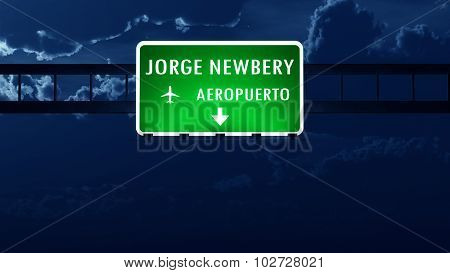 Buenos Aires Newbery Argentina Airport Highway Road Sign At Night