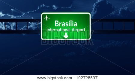 Brasilia Brazil Airport Highway Road Sign At Night