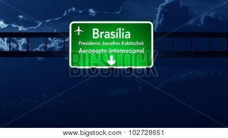 Brasilia Brazil Airport Highway Road Sign At Night