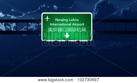 Nanjing China Airport Highway Road Sign At Night