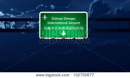 Urumqi China Airport Highway Road Sign At Night