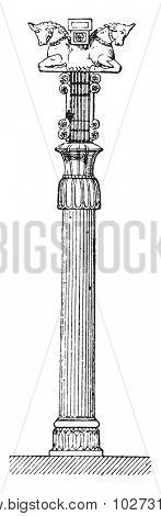 Persepolis column, vintage engraved illustration.