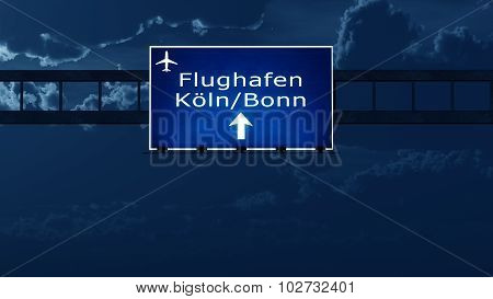 Koln Bonn Germany Airport Highway Road Sign At Night