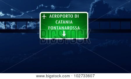 Catania Italy Airport Highway Road Sign At Night