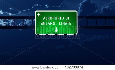 Milano Linate Italy Airport Highway Road Sign At Night