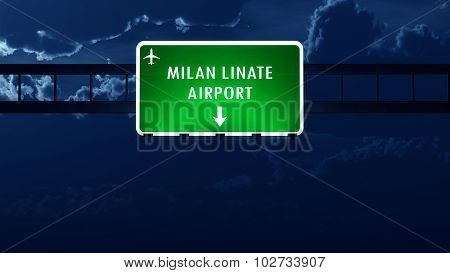 Milano Linate Italy Airport Highway Road Sign At Night