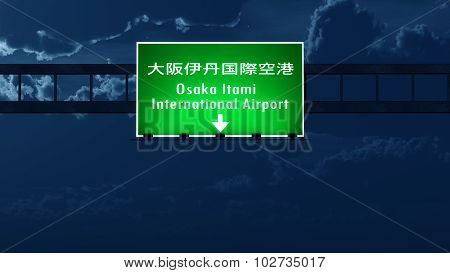 Osaka Itami Japan Airport Highway Road Sign At Night