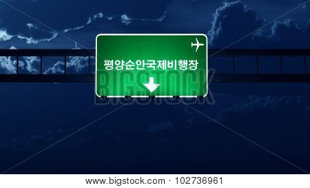 Pyongyang North Korea Airport Highway Road Sign At Night