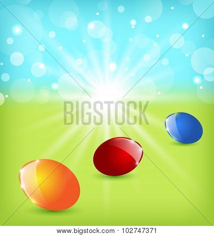 Easter background with colorful eggs