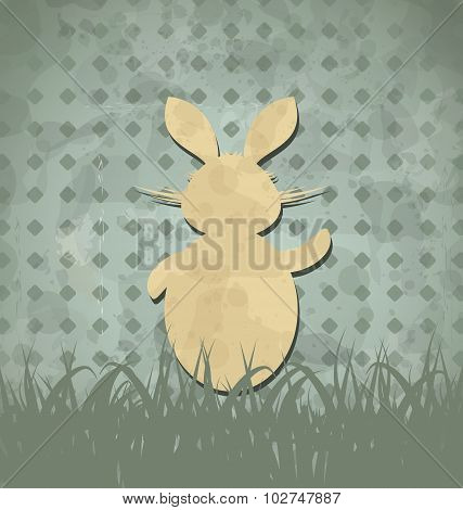 Easter happy vintage poster with rabbit and grass