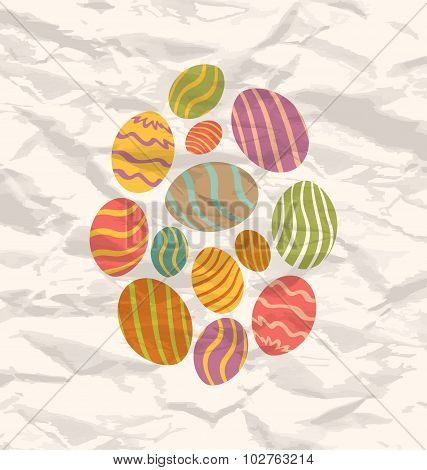 Set Easter eggs, vintage celebration background