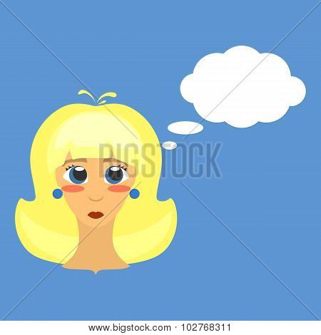 Frontal Head Of Cute Surprised, Confused, Embarrassed Young Blonde Girl With Blue Eyes And Makeup An
