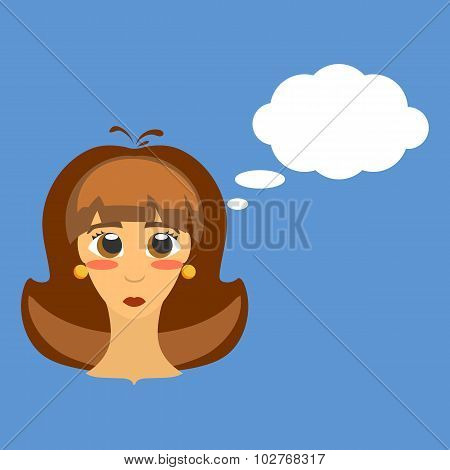 Frontal Head Of Cute Surprised, Confused, Embarrassed Young Brunette Girl With Brown Eyes And Makeup