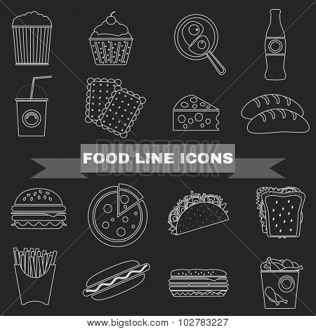 Fast Food And Snacks Big Icons Set