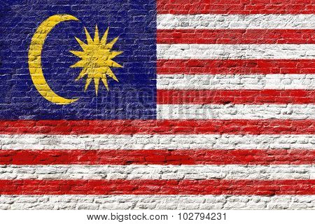 Malalsia - National flag on Brick wall