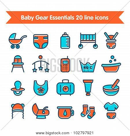 Baby Line Icons Set Colored 1