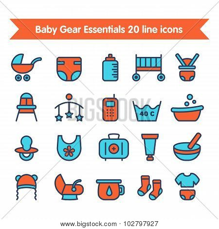 Baby Line Icons Set Colored 2