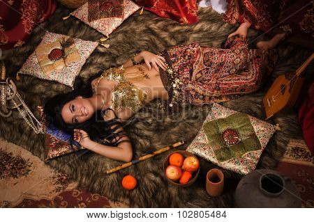 Beautiful Belly Dancer In The Arabic Harem Interior