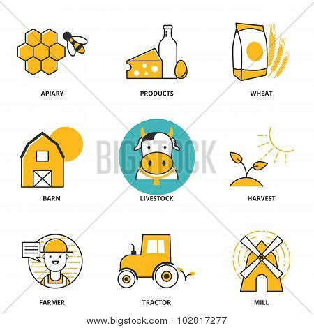 Rural Industry Vector Icons Set