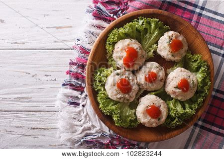 Canederli With Tomato Sauce On A Plate. Horizontal Top View