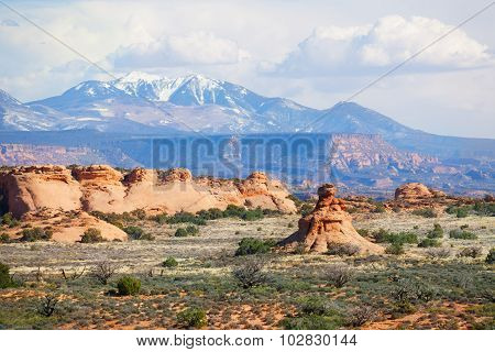 Mt Waas and Arches park plateau view in USA