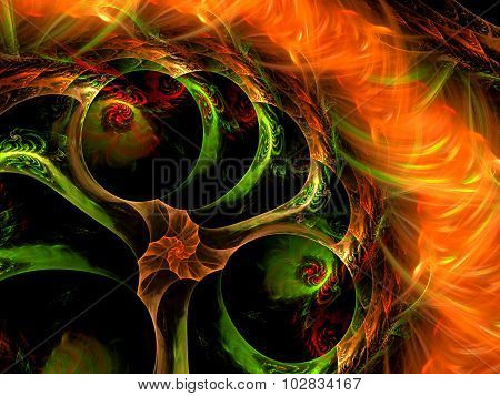 Abstract Abstract Computer-generated Image Of Green, Red And Orange Colors