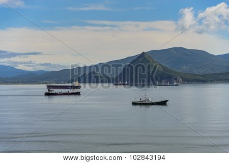 Vessels at anchor.
