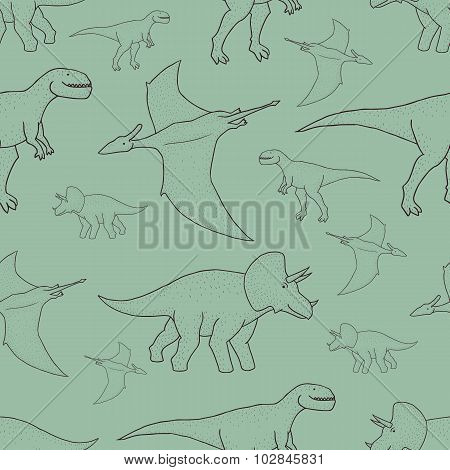 Vector seamless pattern with hand drawn dinosaurs