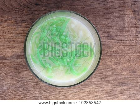 Thai Food, Lod Chong Dessert Coconut Milk On Wood Table