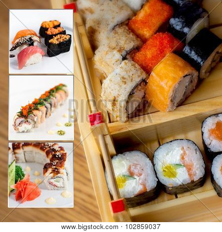 Assorted Sushi Collage Photo Set
