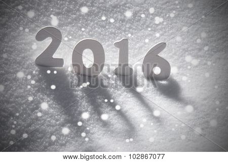 White Christmas Word 2016 On Snow, Snowflakes