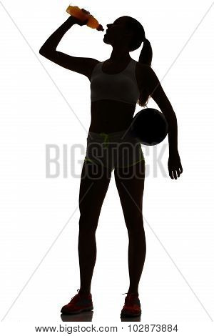 One Woman Beach Volley Ball Player Silhouette In Studio Silhouette Isolated