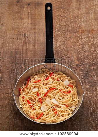 Rustic Traditional Italian Aglio Olio Spaghetti Pasta