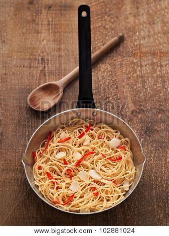 Rustic Traditional Italian Aglio Olio Spaghetti Pasta
