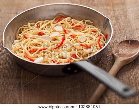 Rustic Traditional Italian Aglio Olio Spaghetti Pasta